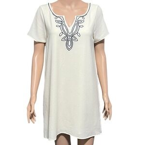 Sage Orange County Shift‎ Dress Ivory Embroidered V Neck Short Sleeve Medium